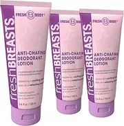 Fresh BREASTS Cream Anti Chafing Deodorant Lotion to Powder, 3.4 Fl Oz (3 Pack) Anti Chafe Cream Whole Body Deodorant for Women, Inner Thighs & Areas that Sweat - No Talc, Aluminum and Fragrance