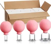 4 Pieces Glass Cupping Set Glass Silicone Cupping Cups Massage Vacuum Suction Cupping Cups(Pink)