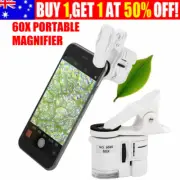 60X Portable Clip On Magnifier Loupe UV Microscope Universal Phone Magnifying