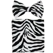 New Men's Pre-tied Bow Tie & Pocket Square Hankie set zebra Black White wedding