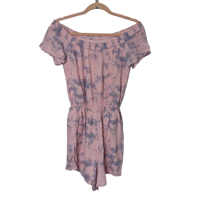New Hollister Pink & Blue Off the Shoulder Short Sleeve Romper Size Medium