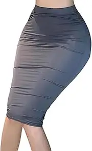 [GRRKDFQ] Women's Erotic Costumes Semi See Through Bodycon Skirt Solid Color High Waist Elastic Waistband Keen Length Skirts