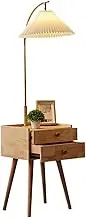 Indoor Floor Lamps Square Smart led nightstand with Wireless Charging Station and USB Charging Port, Modern Small Bedside Table with 2 Wood Drawers for Bedroom Standing Lamp(Natural)