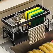 Kitchen Sink Caddy Organiser, Food grade stainless steel. Sponge Holder, Automatic drainage, Dish Soap Scrubber Brush Dishcloth Holder Rack, Kitchen and bathroom