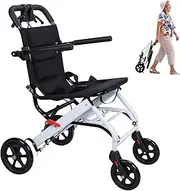 Lightweight Foldable Wheelchairs for Adults Transport Chair with Telescopic Handle, 21lbs Portable Folding Travel Transfer Wheel Chairs for Seniors, 12" Rear Wheels