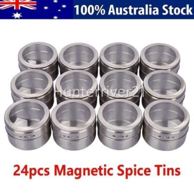 24PCS Kitchen Magnetic Spice Jars Pot Seasoning Herb Storages Stainless Steel