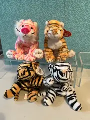BEANIE BABIES BUNDLE OF 4 TIGERS, MYSTIQUE, STRIPES, BLIZZARD & RUMBA, NWT