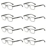 8 PK Mens Metal Frame Blue Light Blocking Reading Glasses Spring Hinge Readers