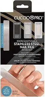 Cuccio Stainless Steel Nail File - Intro Kit (1 x Ergonomic Nail File) (6 x Sheets)