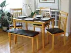 5 Pcs Dining Kitchen Set Rectangular Table 3 Warm Chairs Bench in Maple Finish