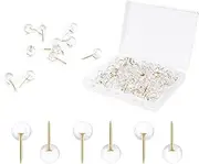 AIEX 100pcs Clear Round Push Pins, Gold Ball Push Pins with Storage Box Round Thumb Tacks Bulk for Daily Study Office Data Storage Organizing Files (Gold)