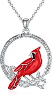 Cardinal Necklace 925 Sterling Silver Red Bird Memorial Angels are Near Pendant