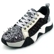 FI-2406 Silver Black Glitter Silver Spikes Lace up Sneaker Encore by Fiesso