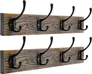 IBosins Wall Mounted Coat Rack, Entryway Hanging Coat Rack, 2 Pack Metal Wood Coat Rack with 8 Black Literary Rustic Hooks Rail for Coat, Scarf, Bag, Towel, Key, Cap, Cup, Hat