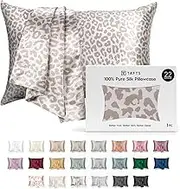 TAFTS 22mm 100% Pure Mulberry 6A Silk Pillowcase for Hair & Skin with Envelope Closure, Cooling, Natural, Organic, Double Sided Silk Pillow Case (Leopard, Standard Size, 20"x26")