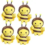 LOLIPPYY 5Pcs Cute Bee Plush Keychain Adorable Stuffed Animal Bag Charm Lightweight Hanging Pendant for Backpacks Handbags Soft Plush Key Ornament for Adults