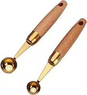 LIGIGWASH 2Pcs Wooden Handle Fruit Scoops Set Watermelon Digging Spoons Kitchen Gadget for Easy Melon Balling for Fruit and More