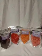 Hard Tack Candy. 4 Bag Sampler. Cherry, Orange, Tropical Punch, Grape. 6oz Each