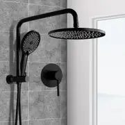 ACA BLACK 10'' Round Shower Head Set & 3-MODE Handheld Gooseneck Diverter Arm With Mixer
