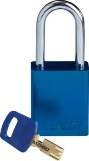 BRADY SAFEKEY ALU-BLU-38ST-KD Lockout Padlock Aluminum Blue 1.5" Steel