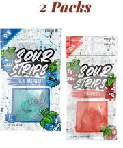 Sour Strips BLUE RASPBERRY & STRAWBERRY Flavored Chewy Candy 24 Strips.