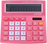 Office Desk Calculator 12 Digits with Solar Power and Easy to Read HD LCD Display, Big Buttons, for Financial Affairs,Home, Office, School, Class and Business,with Battery，Pink