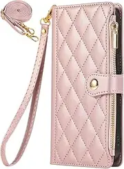 Crossbody Wallet Case for Sony Xperia 10 VI (2024) with Card Holder, Soft PU Leather Magnetic Snap Flip Zipper Strap Phone Cover - Rose Gold