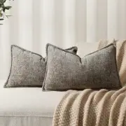 Pack of 2 Grey Decorative Throw Pillow Covers 12x20 Cozy Soft Chenille Accent