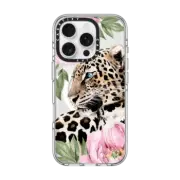iPhone 16 Pro Clear Case MagSafe Compatible Leopard with peonies