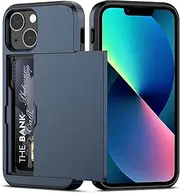 Nvollnoe for iPhone 13 Mini Case with Card Holder Heavy Duty Protective Dual Layer Shockproof Hidden Card Slot Slim Wallet Case for iPhone 13 Mini for Men&Women(Blue)
