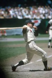 Albie Pearson of the Los Angeles Angels bats during the Major Leag- Old Photo