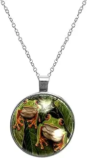 [Diusye] Necklaces for Women, Two Tree Frogs on Leaf Print Stainless Steel Pendant Necklace Jewelry Birthday Anniversary Wife Girls Friends Gift