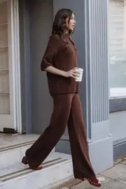 [PUP14] Remii Knit Pant Set - Chocolate S Chocolate Brown