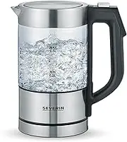 SEVERIN Digital Mini Glass Kettle, Compact Kettle with Temperature Selection, Electric, with Limescale Filter, Brushed Stainless Steel, Glass, 0.5 L, WK 3458