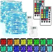 Fairy Lights Battery Operated 2 Pack 16FT 50 LED 16 Colour Changing Fairy Lights Larger RGB String Lights Indoor Outdoor Waterproof with Remote Control for Christmas Party Wedding Bedroom Decorations