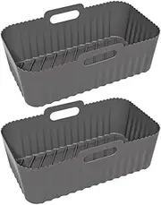 2 Pack Airfryer Baking Tray with Durable Material, Silicone Baking Tray Pots, Reusable Air Fryer Liners Square, Food Safe Air Fryers Oven Accessories, Rectangle Airfryer Baking Tray (Grey, S&L)