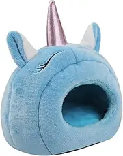 ifundom Pet Hamster Warm Cave Bed Plush Unicorn Shape Hideaway for Winter Comfort Cozy Nest for Guinea Pigs Rabbits and More