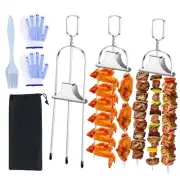 3Pcs Skewer Sticks Kabob Sticks for Grilling 14'' 3 Way Grill Skewers Metal B...