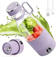Portable Blender, MIAOKE 6 Blades Juicer Cup for Juice Shakes and Smoothies 350ml Mini Blender with Led Display Usb Rechargeable,3000Mah Rechargeable Battery, for Home Sports Outdoors Travel-Prple