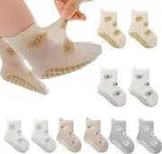 [BEHELE] Baby Toddler Non-skid Socks Girl Boy Thin Mesh Infant Pointelle Eyelet Crew Socks 5 Pairs