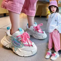 在飛比找蝦皮購物優惠-女童運動鞋2024春秋洋氣軟底兒童休閒鞋中大童時尚透氣老爹鞋