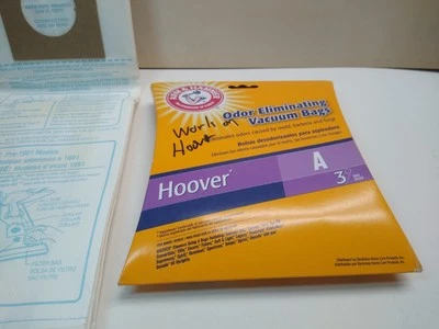 6 HOOVER Type A Bags: 3 Arm & Hammer Oder Eliminating & 3 Genuine Hoover Bags