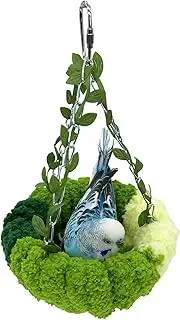 Green Plush Bird Hammock，Warm Nest，Parrot Bed Bird House，Long Tailed Parrots Breed Bird Cage Suitable for Birds, Sparrows, Hamsters, and Small Pets（32 * 17 * 2.5 Cm）