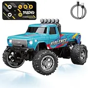 Monster Truck - Mini Monster Truck, 1:64 Scale Rc Semi Truck with Trailer, USB Rechargeable Monster Truck, Remote Control Monster Truck with Led Bodylight (A,Blue)
