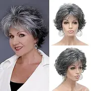 Short Curly 100% Imported Premium Synthetic Fashion Brown Hair Wig For Women (Grey)