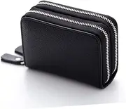 [LIFKOME] Leather Organ Package Holder an Anniversary Purse for Ladies +for+Men Men Id Badge Holders Fathers Day Gofts Double Zipper Coin Purse Mens Black