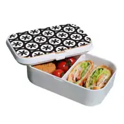 Lunch Box Food Container Snack Picnic Authentic Wood Strap Cutlery Black Stars