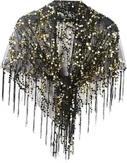 [Colaxi] Women Shawl Wrap Evening Cape Sequined Stylish Fringed Breathable Sequin Bridal Shawl Sequin Shawl for Evening Summer Wedding