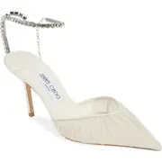 Jimmy Choo Saeda Crystal Ankle Strap Pointed Toe Pump in Ivory/Crystal at Nordstrom, Size 10Us