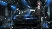 Anime car audi r8 brunette frontal view girls Playmat Gaming Mat Desk